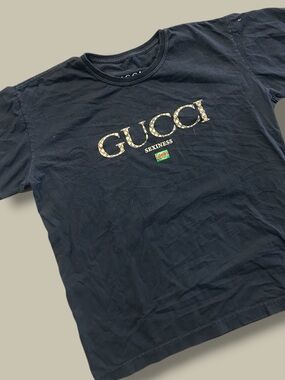 Gucci Sexiness Black Logo Cotton Crew Neck Short Sleeve T-Shirt